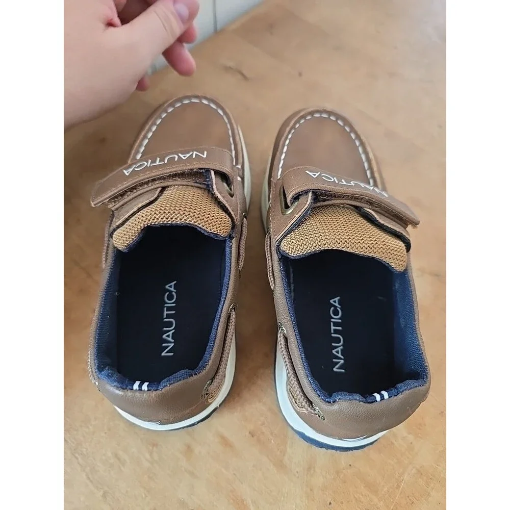 Nautica Brand Kids Brown Deck Shoes Toddler Sz 11 Boy Boat Slip On